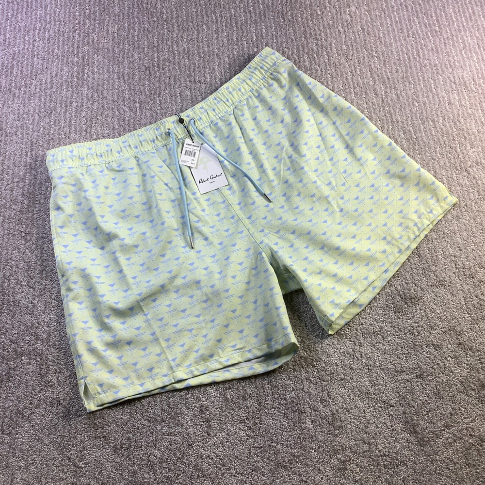 Robert Graham Martini Tower Swim Trunks Yellow Blue Martini Glass Size 2XL NWT